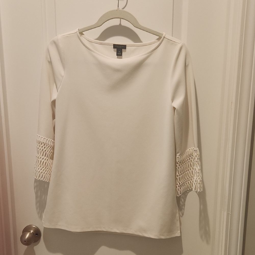Ann Taylor Cream Blouse 3/4 Sleeve Lace Detail